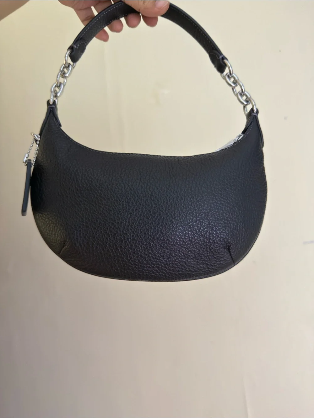 Coach Payton Black Pebbled Leather Shoulder Hobo with Chain Accent
